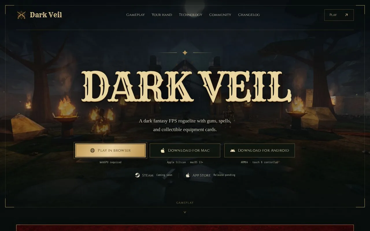 Dark Veil 첫 화면