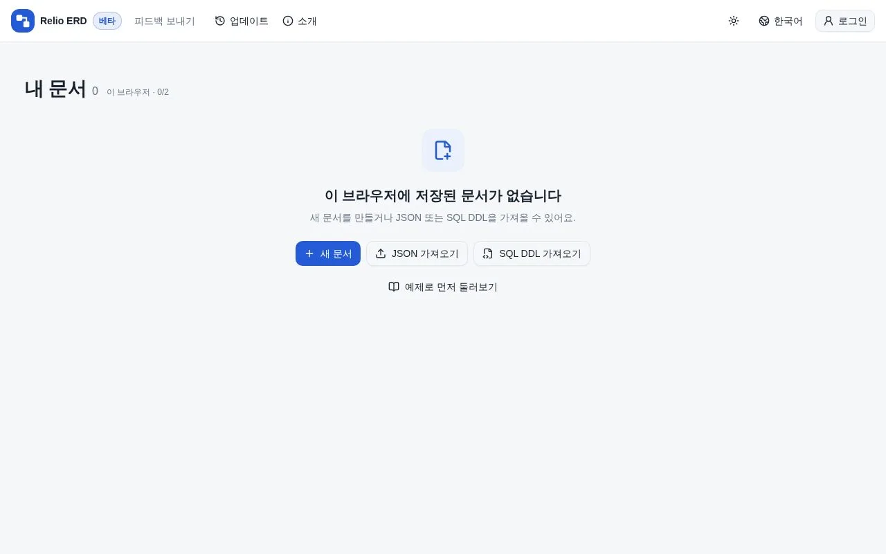 Relio ERD 첫 화면