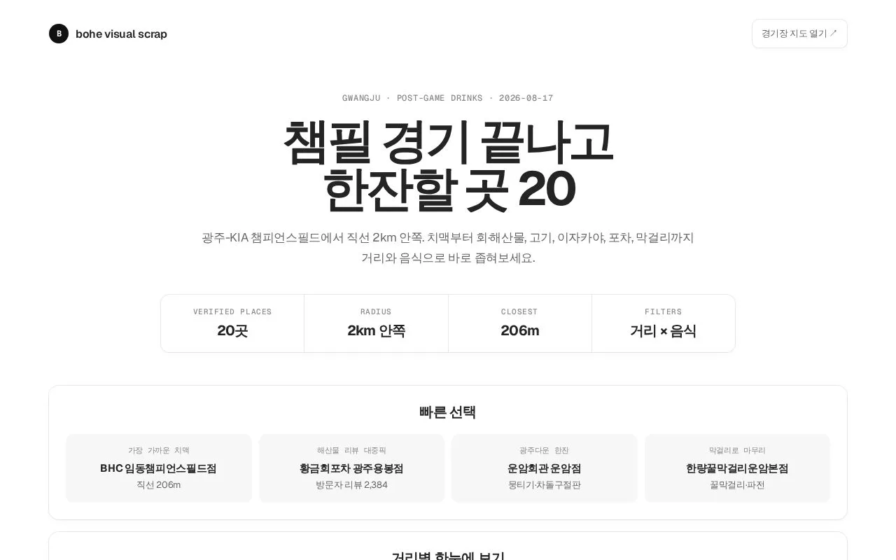 광주 챔피언스필드 경기 후 한잔 20곳 첫 화면